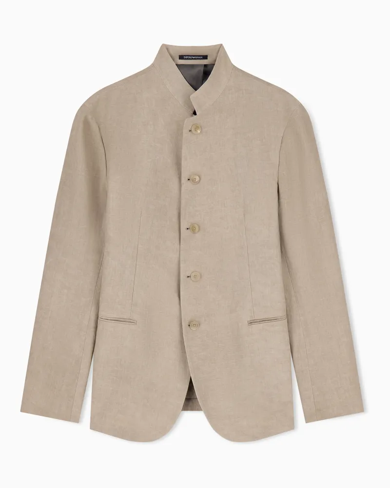 Emporio Armani Giacca collo guru in crepe misto lino effetto faded Beige