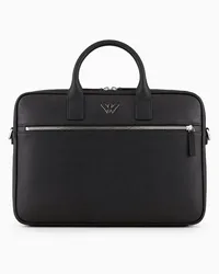 Emporio Armani OFFICIAL STORE Borsa Business In Pelle Rigenerata Saffiano Placchetta Aquila Asv Nero