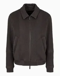 Emporio Armani OFFICIAL STORE Blouson Relaxed Fit In Nappa Di Agnello Guanteria Matelassé Motivo Chevron Marrone