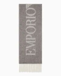 Emporio Armani OFFICIAL STORE Sciarpa In Lana Misto Alpaca Con Maxi Lettering Grigio