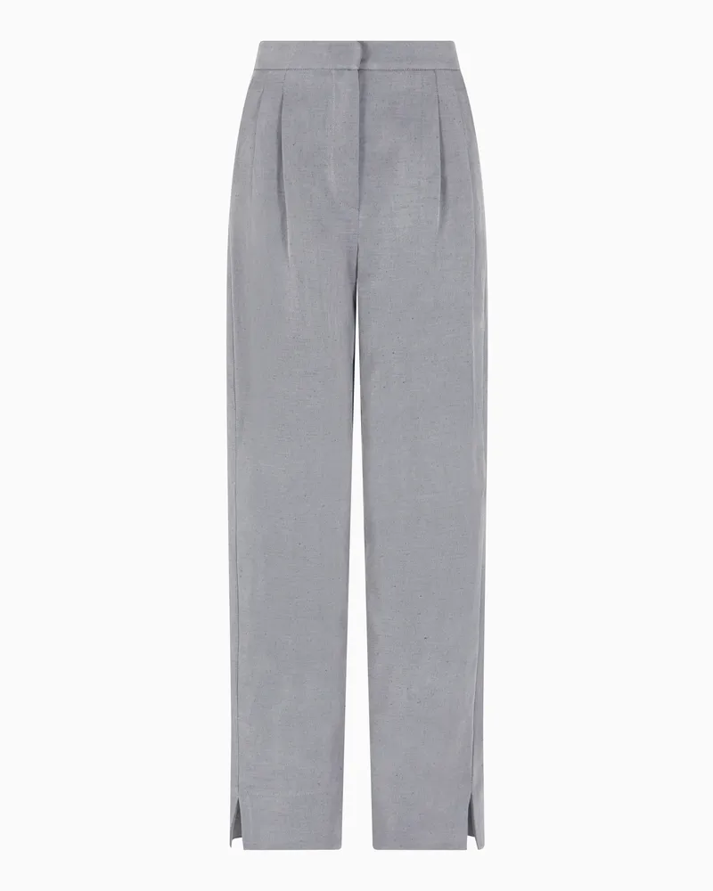Emporio Armani Pantaloni con pinces in misto lino Icon Blu