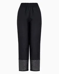 Emporio Armani OFFICIAL STORE Pantaloni A Vita Elastica In Puro Lino Con Dettagli Garzati Blu