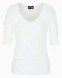 Emporio Armani OFFICIAL STORE Maglia Scollo V Con Maniche 3/4 In Jersey Bi Stretch Jacquard Bianco