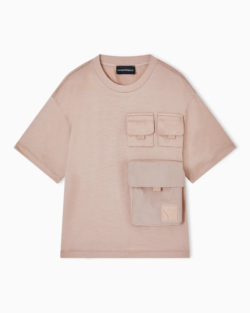 Emporio Armani T-shirt in jersey misto lyocell con multitasche Beige