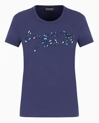 Emporio Armani OFFICIAL STORE T-shirt In Jersey Supima Con Ricamo Logo Signature A Rilievo Asv Blu