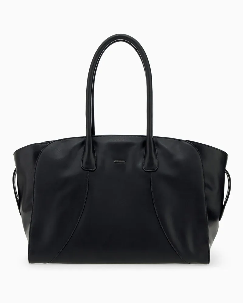 Emporio Armani Borsa tote in pelle liscia con doppi manici Nero