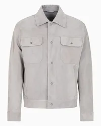 Emporio Armani OFFICIAL STORE Giacca Camicia In Suede Di Capra Con Tasche Frontali Grigio