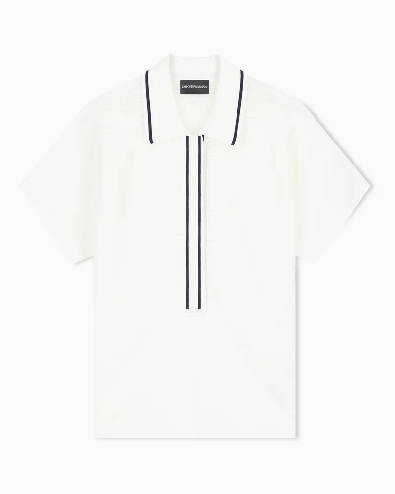 Emporio Armani Polo in viscosa a punto mosso con profili a contrasto Bianco