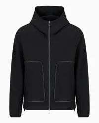 Emporio Armani OFFICIAL STORE Blouson Con Cappuccio E Zip In Tessuto Seersucker Tecnico Nero