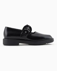 Emporio Armani OFFICIAL STORE Ballerine In Pelle Spazzolata Con Cinturino Nero