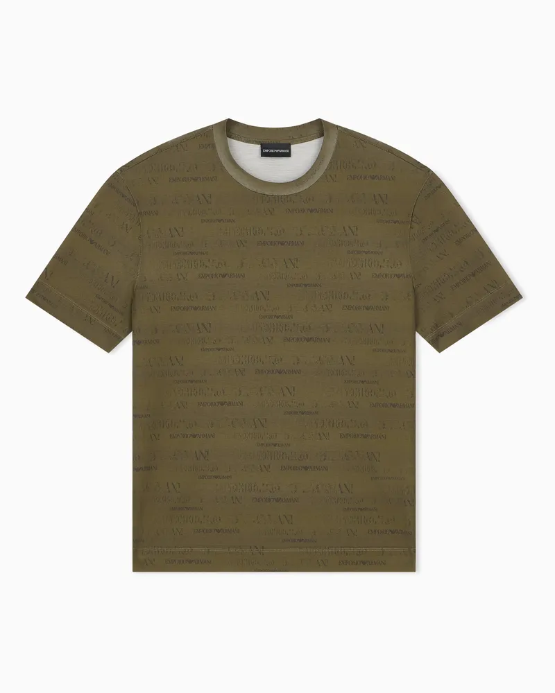 Emporio Armani T-shirt in jersey misto lyocell con stampa logo all over Verde