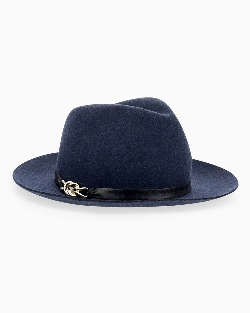 Emporio Armani Cappello fedora in lana merino con fascia e catena Blu