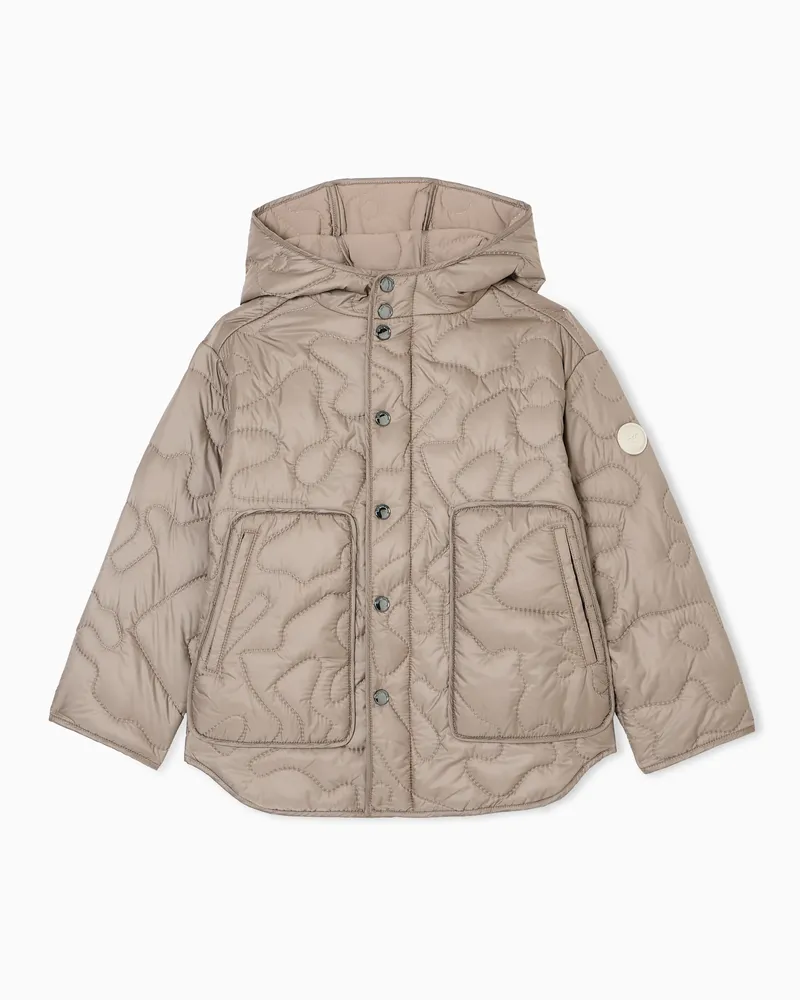 Emporio Armani Giubbotto con cappuccio in nylon con ricami effetto matelassé 3D Beige