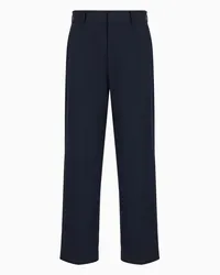 Emporio Armani OFFICIAL STORE Pantaloni A Gamba Ampia In Tessuto Compatto Con Finish Laniero Blu