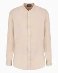 Emporio Armani OFFICIAL STORE Camicia Collo Guru In Lino Tinto Capo Beige