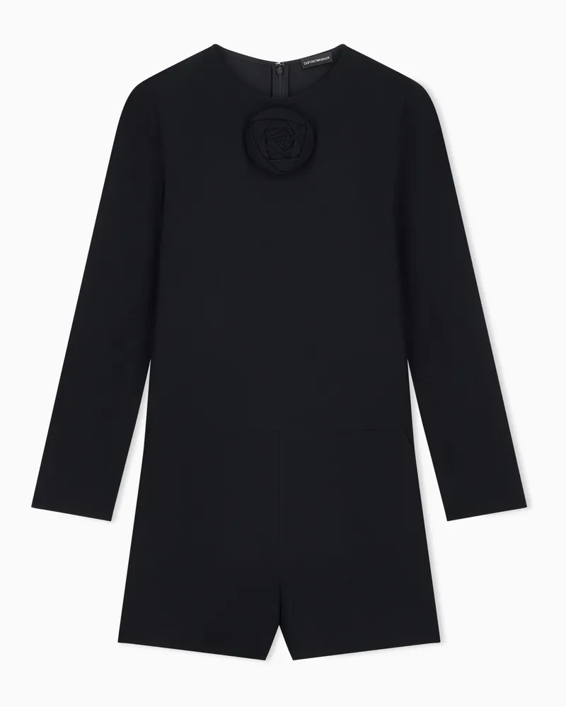 Emporio Armani Tuta in cady tecnico con fiore applicato sul davanti Nero