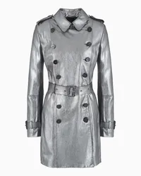 Emporio Armani OFFICIAL STORE Trench Doppiopetto Con Cintura In Suede Di Capra Laminata Grigio