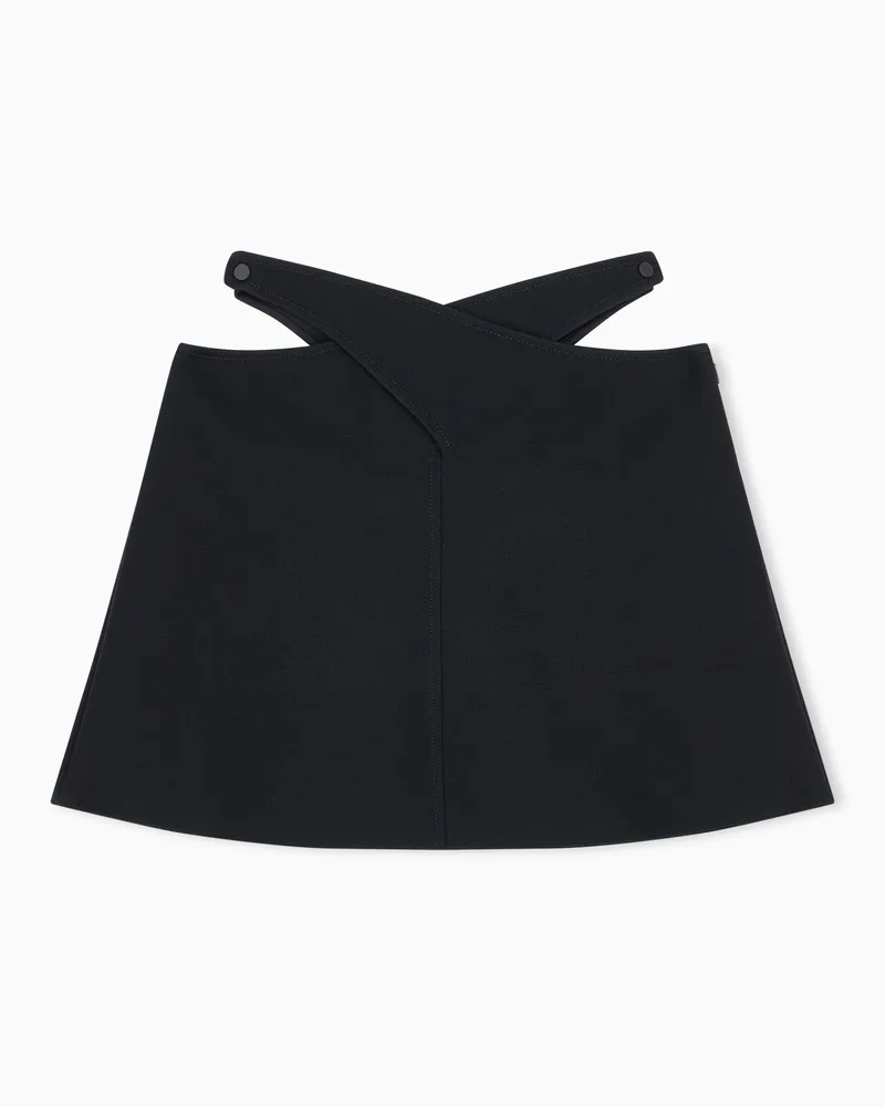 Emporio Armani Gonna sfoderata in sablé tecnico di viscosa con zip laterale Nero