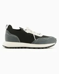 Emporio Armani OFFICIAL STORE Sneakers In Maglia Con Dettagli Suede Grigio