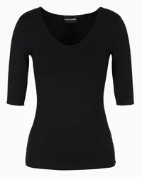 Emporio Armani OFFICIAL STORE Maglia Scollo V Con Maniche 3/4 In Jersey Stretch Di Viscosa Nero