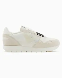 Emporio Armani OFFICIAL STORE Sneakers In Mesh Con Dettagli Suede E Patch Aquila Avorio