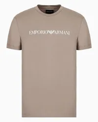 Emporio Armani OFFICIAL STORE T-shirt In Jersey Pima Con Stampa Logo Beige