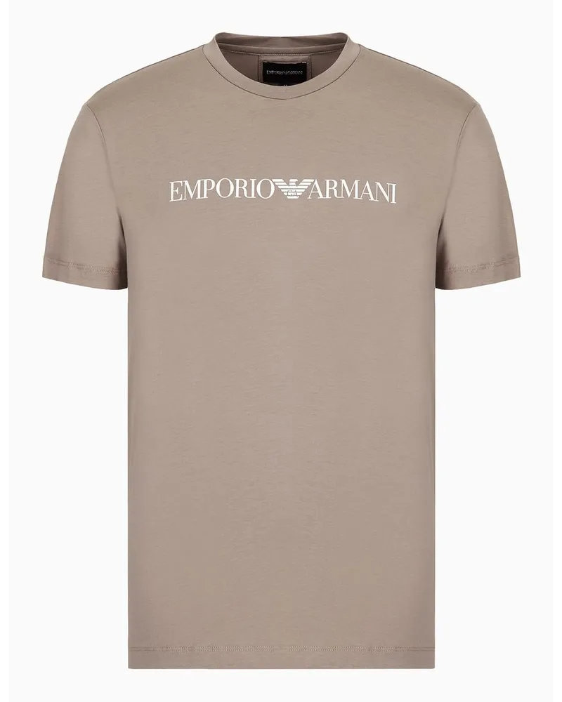 Emporio Armani OFFICIAL STORE T-shirt In Jersey Pima Con Stampa Logo Beige