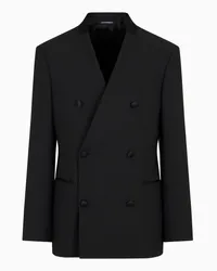 Emporio Armani OFFICIAL STORE Blazer Doppiopetto In Tela Bi-stretch Di Lana Vergine Con Collo In Raso Nero