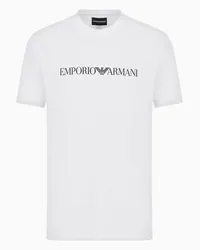 Emporio Armani OFFICIAL STORE T-shirt In Jersey Pima Con Stampa Logo Bianco