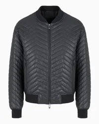 Emporio Armani OFFICIAL STORE Blouson Loose Fit In Nappa Di Agnello Semianilina Matelassé Motivo Chevron Blu