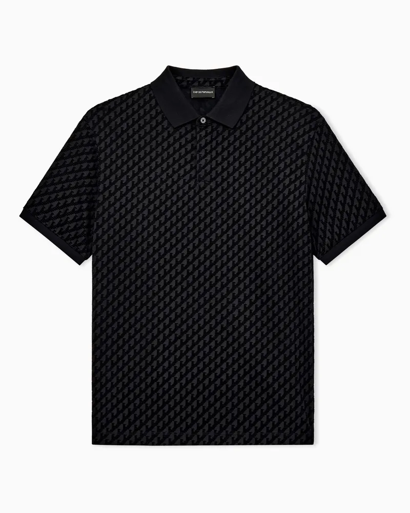 Emporio Armani Polo in jersey misto lyocell logo all over Nero