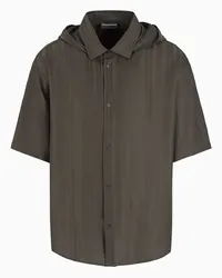 Emporio Armani OFFICIAL STORE Camicia Comfort Fit A Maniche Corte Con Cappuccio In Lyocell Pattern All Over Asv Militare