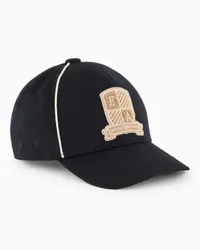 Emporio Armani OFFICIAL STORE Cappello Da Baseball In Panno Di Lana Con Patch Stemma Logo Blu