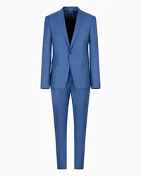 Emporio Armani OFFICIAL STORE Abito Monopetto Slim Fit Revers A Lancia In Grisaglia Silky Finish Blu