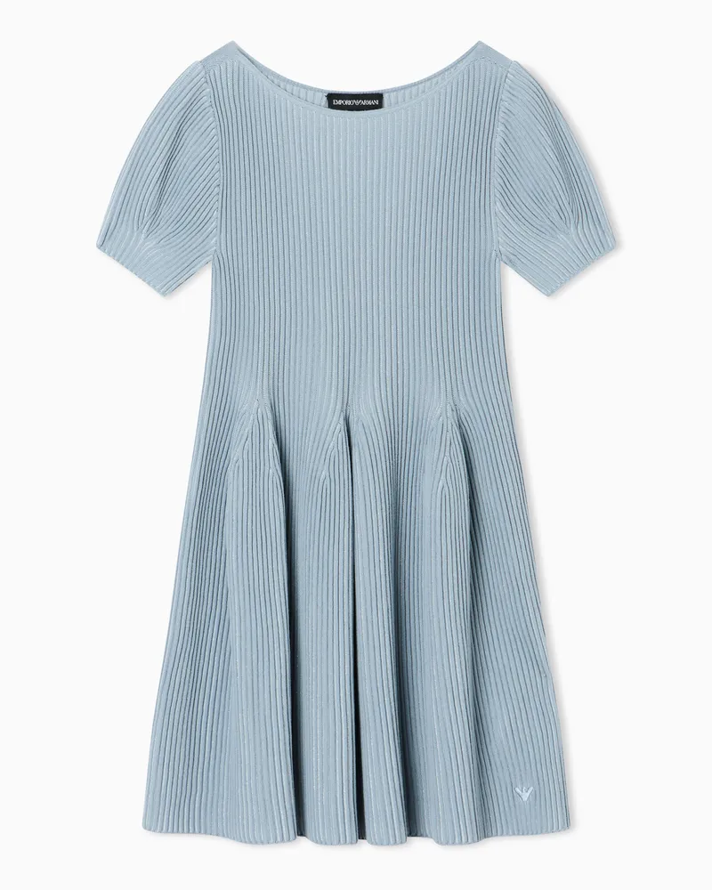 Emporio Armani Abito svasato in viscosa a costine con maniche corte Azzurro
