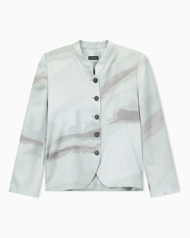 Emporio Armani Blazer vestibilità regular in satin con stampa landscape Grigio