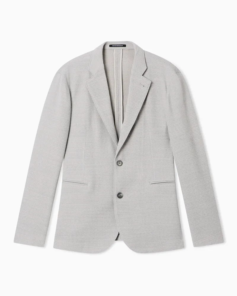 Emporio Armani Giacca monopetto in jersey di lana effetto waffle 3D Beige