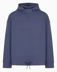 Emporio Armani OFFICIAL STORE Felpa Con Cappuccio E Ricamo Logo A Rilievo In Double Jersey Avio