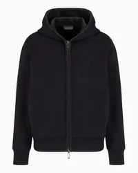 Emporio Armani OFFICIAL STORE Felpa Con Zip E Cappuccio In Double Jersey Con Dettagli Velour Nero