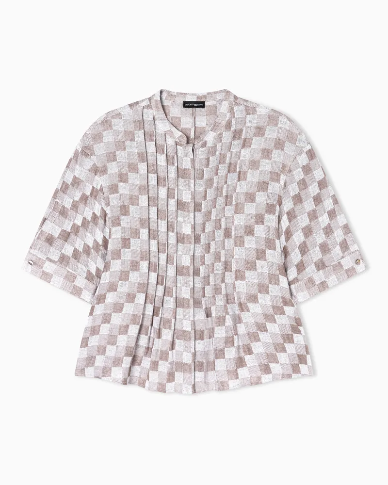 Emporio Armani Camicia in garza di lino motivo check Beige
