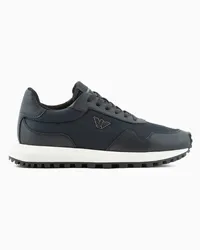 Emporio Armani OFFICIAL STORE Sneakers In Nylon Riciclato Con Dettagli In Saffiano Rigenerato Asv Blu