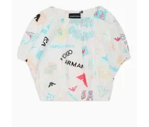 Emporio Armani OFFICIAL STORE Crop Top In Popeline Stampa Logo All Over Fantasia