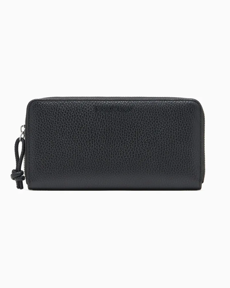 Emporio Armani Portafoglio zip around in pelle bottalata Nero