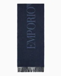 Emporio Armani OFFICIAL STORE Sciarpa Bicolore In Lana Con Maxi Lettering Blu