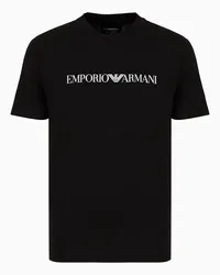 Emporio Armani OFFICIAL STORE T-shirt In Jersey Pima Con Stampa Logo Nero