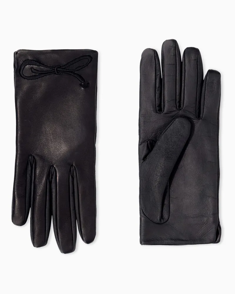 Emporio Armani Guanti in nappa con fiocco e fodera in seta Nero