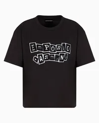 Emporio Armani OFFICIAL STORE T-shirt In Jersey Organico Con Patch Logo Touch Spugna Asv Nero