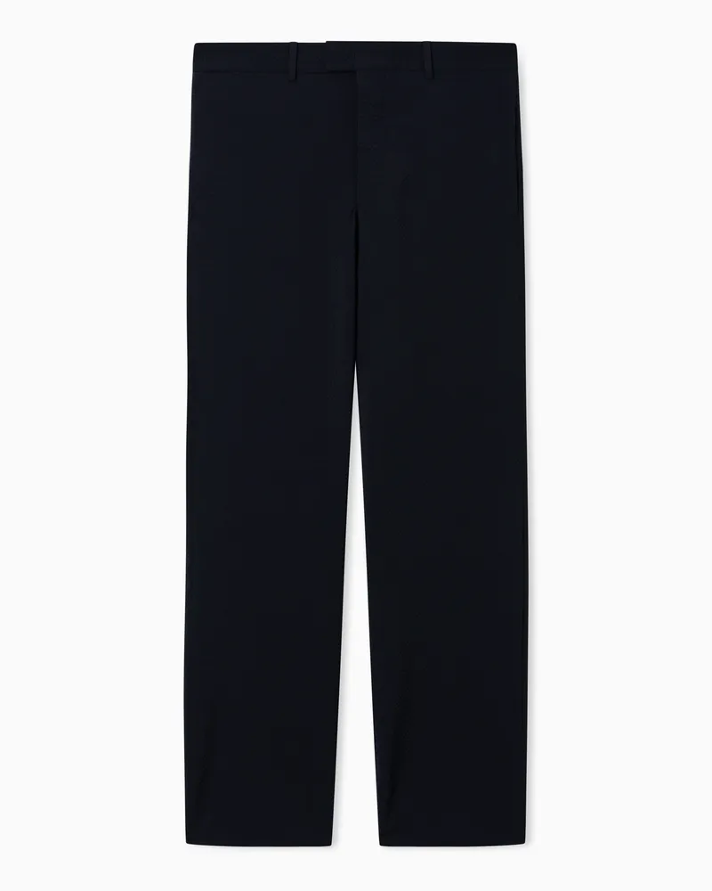 Emporio Armani Pantaloni in seersucker di lana vergine Nero
