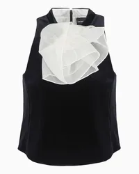 Emporio Armani OFFICIAL STORE Top In Jersey Di Ciniglia Con Maxi Spilla Di Rouches In Organza Capsule Moon Nero