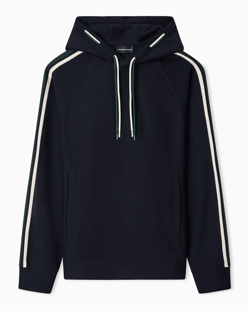 Emporio Armani Felpa con cappuccio in double jersey misto lyocell con bande Blu